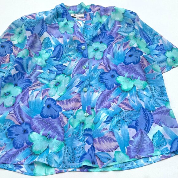 Vintage Braemar, Tropical Floral Button Down Short Sleeve Shirt - Picture 4 of 5